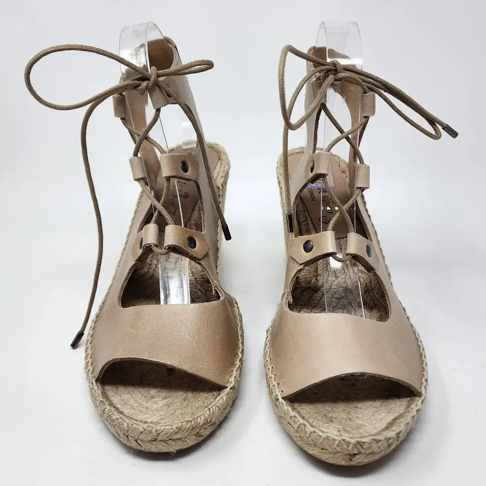 Carmen Saiz Espadrille Sandal Women 8.5M Beige Leather Strappy Jute Wedge Shoes